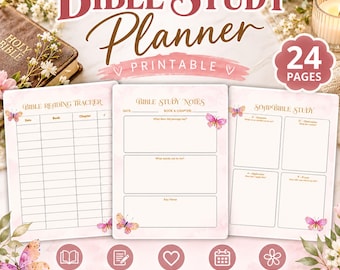 Bible Study Planner Printable | 24 Page Christian Bible Journal, Prayer & Scripture Study Workbook