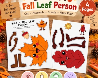 Build a Fall Leaf Person Printable, Leaf Craft for Kids, Autumn Cut and Paste Craft, Fall Preschool Kindergarten Activity