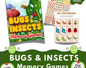 Kids Printable Activity: Bugs and Insects Memory Game, Count and Alphabet Match Activity, Montessori Learning (Instant Download)