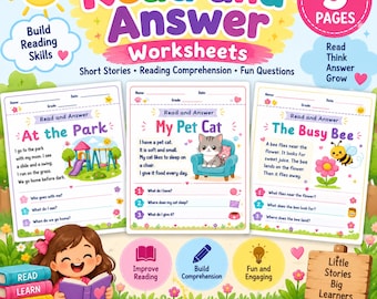 Read and Answer Worksheets for Kids, Reading Comprehension Printable, Short Stories, Reading Practice, Kindergarten & First Grade