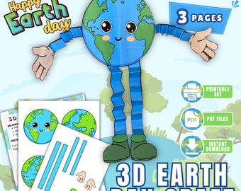3D Earth Day Craft Printable for Kids, Earth Template Cut and Paste Activity, Preschool Earth Day Activity, Classroom Craft PDF