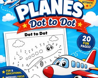 Kids Printable Activity: Planes Dot to Dot, Airplane Activity Book, Transportation Worksheets, Preschool Learning PDF, Connect the Dots