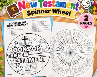 Books of the New Testament Spinner Wheel, Bible Craft Printable, Christian Kids Activity, Sunday School Bible Activity
