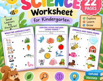 Science Worksheet for Kindergarten, 22 Page Preschool Science Printable, Animal Worksheets, Weather, Seasons, Plants