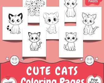Kids Printable Activity: Cute Cat Coloring 20 Pages, Toddler Preschool Activity (Instant Download)