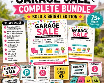 Garage Sale Bundle Printable PDF, Yard Sale Signs and Price Tags Kit for Families, Weekend Sellers & Moving Sales