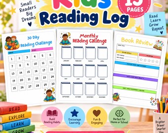 Kids Reading Log Printable, Reading Tracker for Kids, Reading Challenge, Book Review, Reading Journal, Homeschool Reading PDF