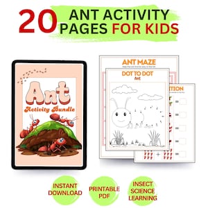 Ant Activity Bundle for Kids, Insect Worksheets Printable, Ant Life Cycle Maze Word Search Math Activities, Preschool Homeschool Science PDF
