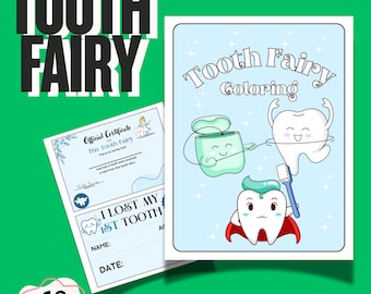 Printable Activity for Kids: Tooth Fairy Kit for Boys, First Lost Tooth Certificate, Coloring Pages, Digital Download