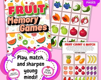 Printable for Kids: Fruit Memory Matching Game, Alphabet & Counting Activity, Preschool Learning Homeschool Busy Book  (Digital Download)