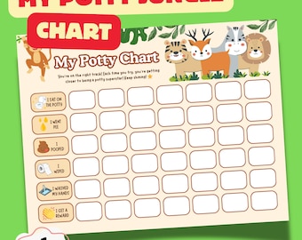 Printable Kids Activities: Potty Training Chart Jungle Animals, Bathroom Routine Tracker, Preschool Toilet Training PDF, Digital Download