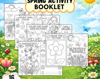 Wiosenna książeczka z zadaniami dla dzieci do druku w formacie PDF, książka z zadaniami dla przedszkolaków, kolorowanki, labirynty, wyszukiwanie słów, arkusze ćwiczeń do nauki w domu