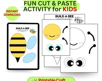 Zbuduj pszczołę do druku dla dzieci, wytnij i wklej arkusz ćwiczeń z pszczołami, twórz owady w formacie PDF, przedszkole, edukacja domowa, nauka przyrody