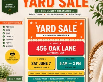 Editable Yard Sale Flyer Template, Canva Garage Sale Poster, Printable Community Sale Sign, Estate Sale Flyer, Instant Download