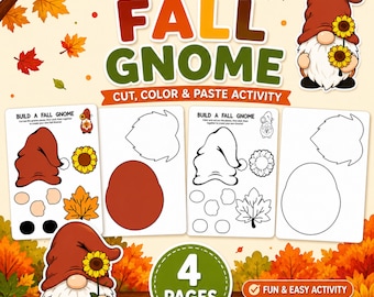 Build a Fall Gnome Printable Craft | Cut Color Paste Activity | Autumn Craft for Kids | Preschool Kindergarten Fall Activity