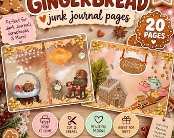 Gingerbread Junk Journal Pages, Christmas Junk Journal Printable, Holiday Scrapbook Pages, Digital Journal Paper, 20 Page PDF