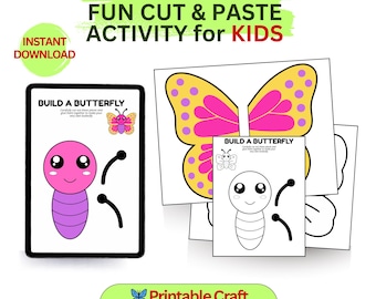 Zbuduj motyla do druku dla dzieci, Wytnij i wklej aktywność z motylem, Arkusz ćwiczeń z owadami, Aktywność przyrodnicza dla przedszkolaków w domu w formacie PDF