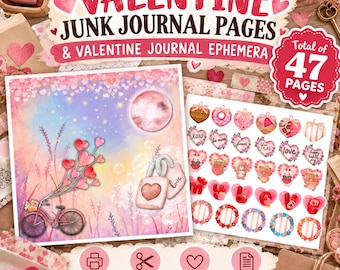 Valentine Junk Journal Pages & Ephemera, Romantic Scrapbooking (Digital Download)