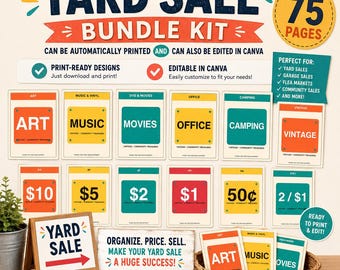 Yard Sale Printable Bundle, Garage Sale Signs & Templates, Moving Sale Signs, Editable Canva Yard Sale Kit, Printable Signs
