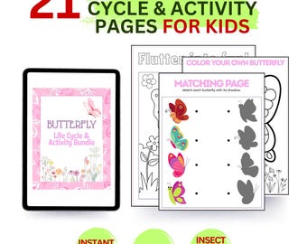 Zestaw aktywności „Cykl życia motyla” do wydrukowania w formacie PDF, arkusze ćwiczeń o motylach i aktywności edukacyjne dla dzieci w wieku przedszkolnym