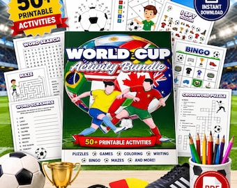 World Cup Activity Bundle Printable PDF, Soccer Learning Worksheets & Games for Preschool, Kindergarten and Elementary Kids