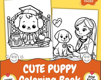 Libro para colorear de actividades infantiles imprimible: Libro para colorear de cachorros adorables, 30 páginas, páginas para colorear de perros en PDF, hojas de actividades para niños pequeños y preescolares (descarga digital).
