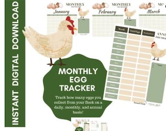 Miesięczny rejestr jaj dla kur hodowanych na podwórku – dziennik jaj i roczny rejestr produkcji do druku (PDF)