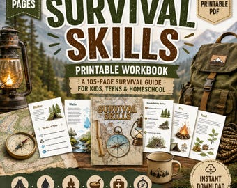Survival Skills Printable Workbook PDF | 105 Page Homeschool Survival Guide | Outdoor Learning Activities | Scouts Camping Unit Study