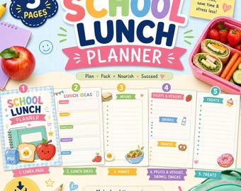 School Lunch Planner Printable PDF, 5 Page Meal Planning & Lunchbox Organizer, Digital Download for Busy Parents and Kids