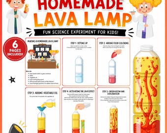 Homemade Lava Lamp Experiment Printable, Kids Science Activity, STEM Experiment, Science Worksheet, Classroom Experiment, 6 Page PDF