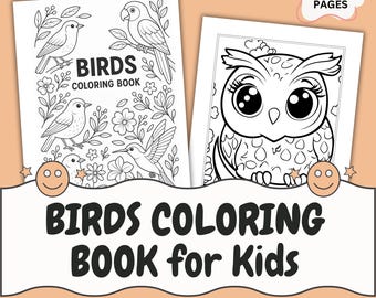 Libro para colorear de pájaros (21 páginas) con dibujos de animales adorables para niños pequeños y preescolares (descarga digital).