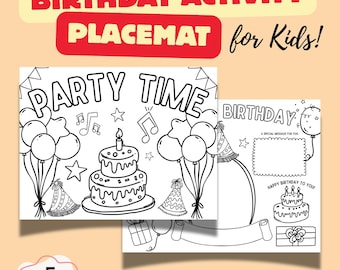 Kids Activity Printable: Kids Birthday Placemat, Party Sheets PDF, Coloring Pages, I Spy & Party Games