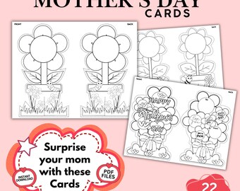 Mother’s Day Printable Cards for Kids, Standing Flower Card Craft, Coloring Card Template, DIY Mother’s Day Activity, Classroom Craft PDF