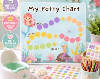 Mermaid Potty Training Chart Printable, Toddler Reward Chart PDF, Toilet Training Sticker Tracker, Instant Download for Girls