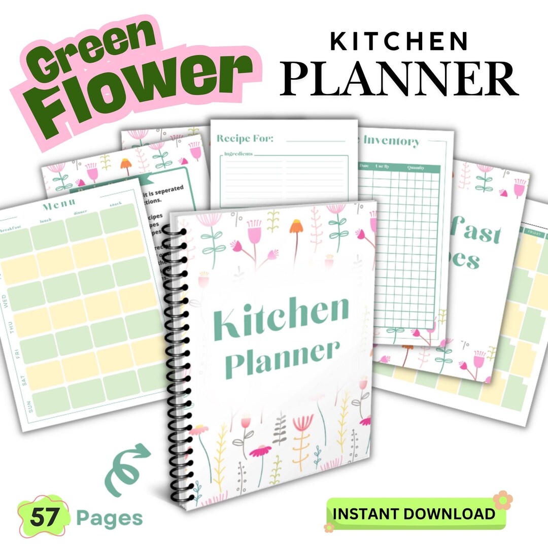 Kitchen Planner Printable PDF, Meal Planner, Grocery List, Recipe ...