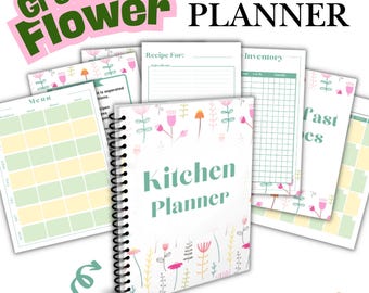 Planer kuchenny do druku w formacie PDF, planer posiłków, lista zakupów, organizer przepisów, tygodniowe i miesięczne menu, inwentarz kuchenny