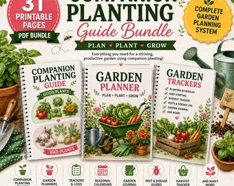 Companion Planting Guide Bundle Printable PDF, Garden Planner & Tracker, Companion Planting Charts, 31 Pages Download