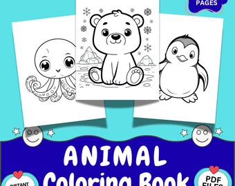 Kids Printable Activity: Animal Coloring 30 Pages Sheets, Cute Animals Coloring Book PDF, Toddler Preschool Activity (Instant Download)
