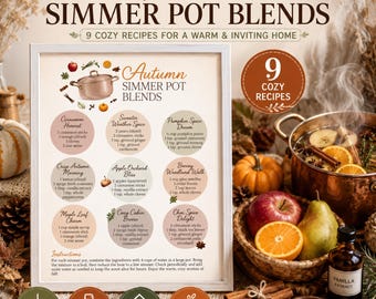Autumn Simmer Pot Blends Printable, Fall Simmer Pot Recipes PDF, Cozy Home Fragrance Guide, Farmhouse Kitchen Decor, Instant Download