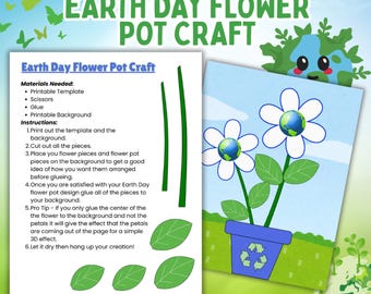 Earth Day Flower Pot Craft Printable for Kids, Cut and Paste Earth Activity, Preschool Earth Day Craft, Classroom Spring Activity PDF