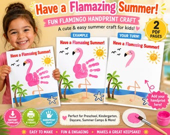 Flamingo Handprint Craft Printable | Summer Preschool Craft | Kids Handprint Art Activity | Daycare Template | Instant PDF Download