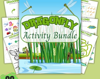 Pakiet aktywności „Ważka” do druku w formacie PDF dla dzieci – arkusze ćwiczeń dla przedszkolaków, kolorowanki, śledzenie, liczenie i ćwiczenia edukacyjne