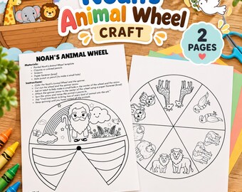 Noah's Animal Wheel Craft Printable, Noah's Ark Activity, Bible Craft for Kids, Animal Wheel Craft, Sunday School Printable