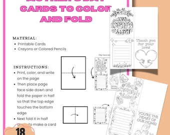 Mother’s Day Cards to Color Printable, DIY Coloring Cards for Kids, Foldable Card Template, Preschool Mother’s Day Activity PDF