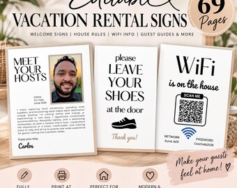 Editable Vacation Rental Signs, 69 Page Airbnb Guest Sign Bundle, House Rules, WiFi, Welcome Signs, Guest Guide, Host Printable