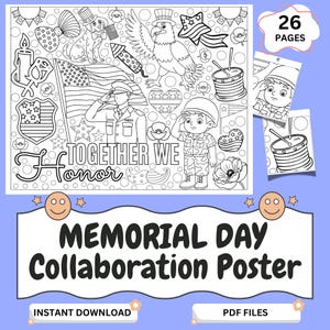 May include: A black and white Memorial Day collaboration poster with patriotic illustrations, including an eagle, soldiers, and the American flag. The text reads "TOGETHER WE Honor" and "MEMORIAL DAY Collaboration Poster". Includes 26 pages.