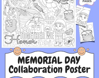 Kids Printable Activity: Memorial Day Coloring Poster Collaborative Classroom Bulletin Board Craft, Patriotic Group Project PDF
