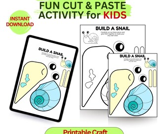 Zbuduj ślimaka do druku, Wytnij i wklej aktywność dla dzieci ze ślimakiem, Arkusz ćwiczeń dla przedszkolaków ze zwierzętami, Aktywność rozwijająca małą motorykę w domu w formacie PDF