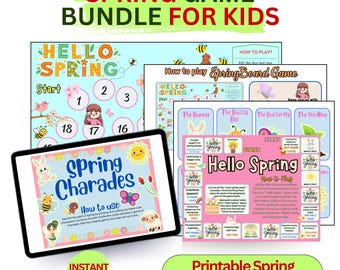 Pakiet aktywności wiosennych do druku w formacie PDF, gra planszowa i kalambury „Witaj wiosno”, aktywności dla dzieci w wieku przedszkolnym