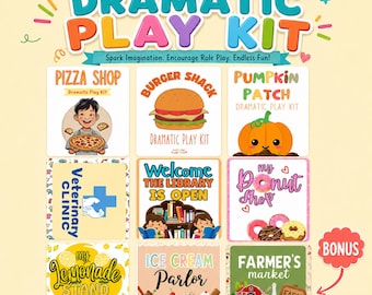 Pretend Play Bundle Printable PDF, 9 Dramatic Play Centers for Preschool, Pre-K, Kindergarten & Homeschool